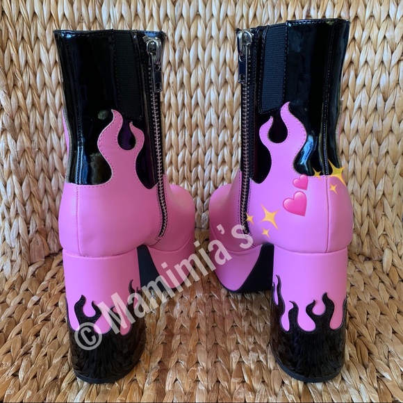 Pink n Black Patent Flame Platform Booties - Picture 4 of 8